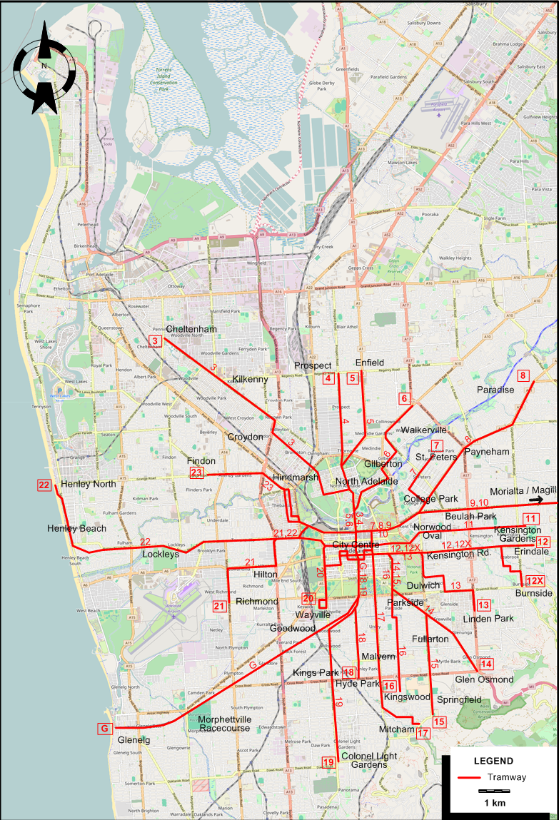 Adelaide-1952 tram map