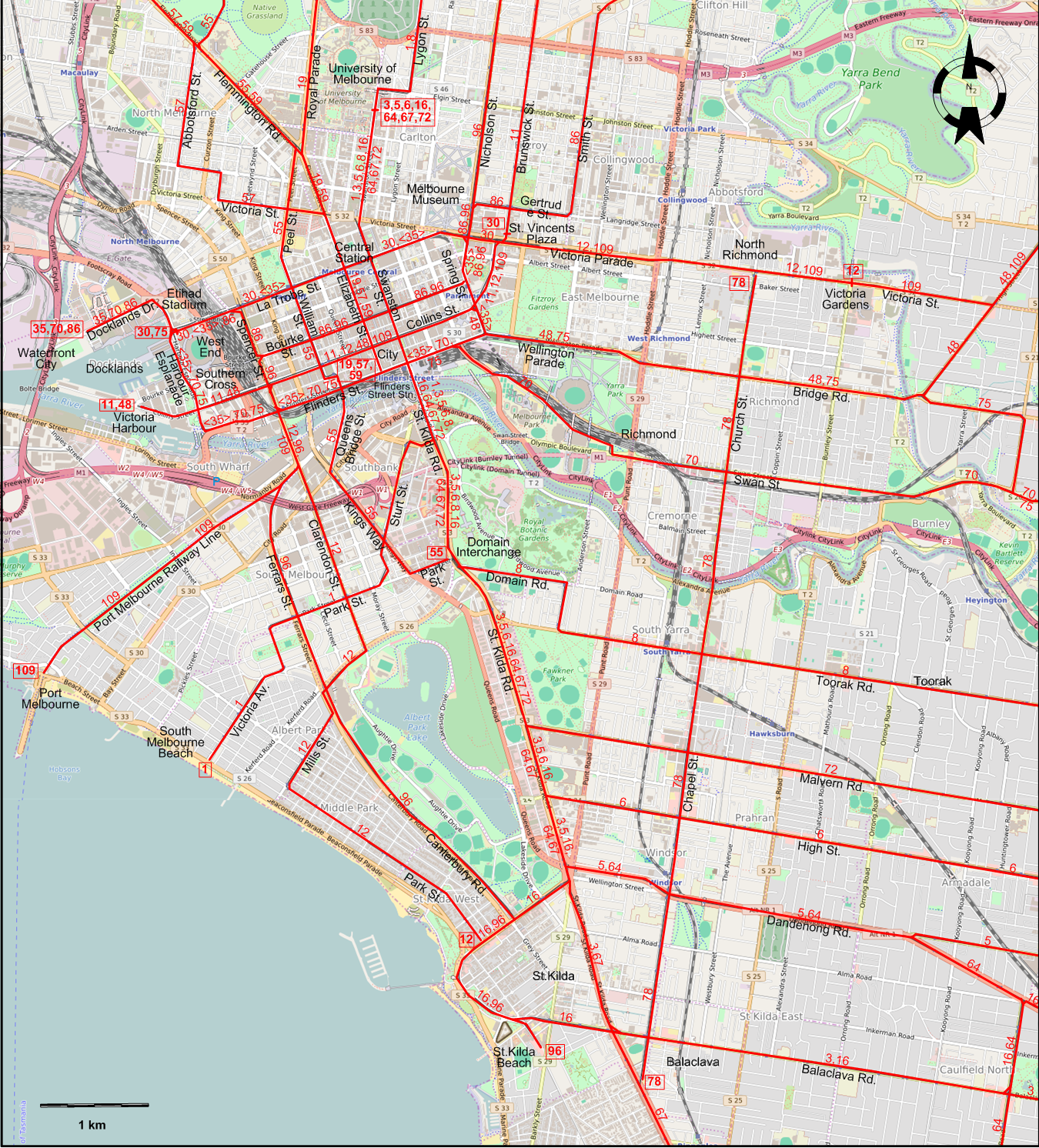 Melbourne-2014 downtown tram map