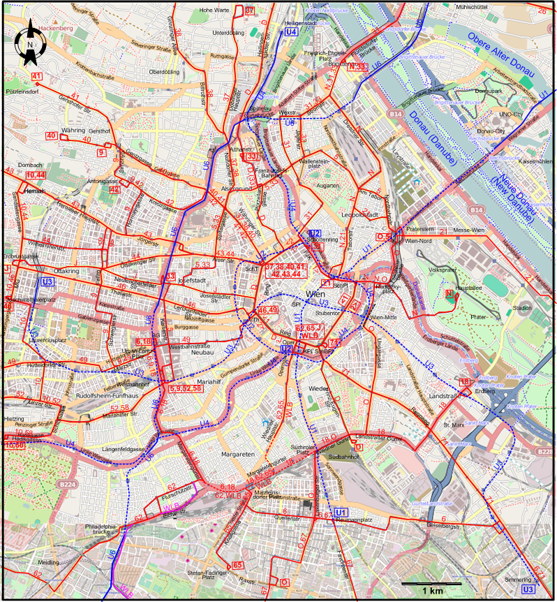 Vienna 2006 downtown tram map