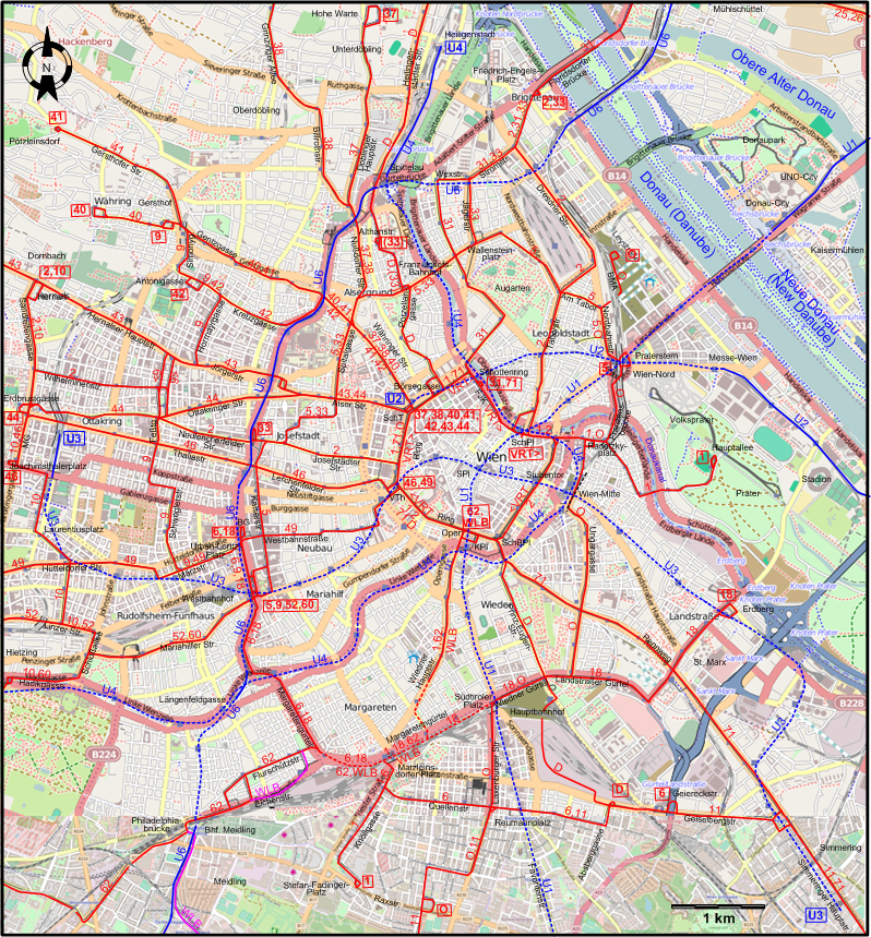 Vienna 2023 downtown tram map