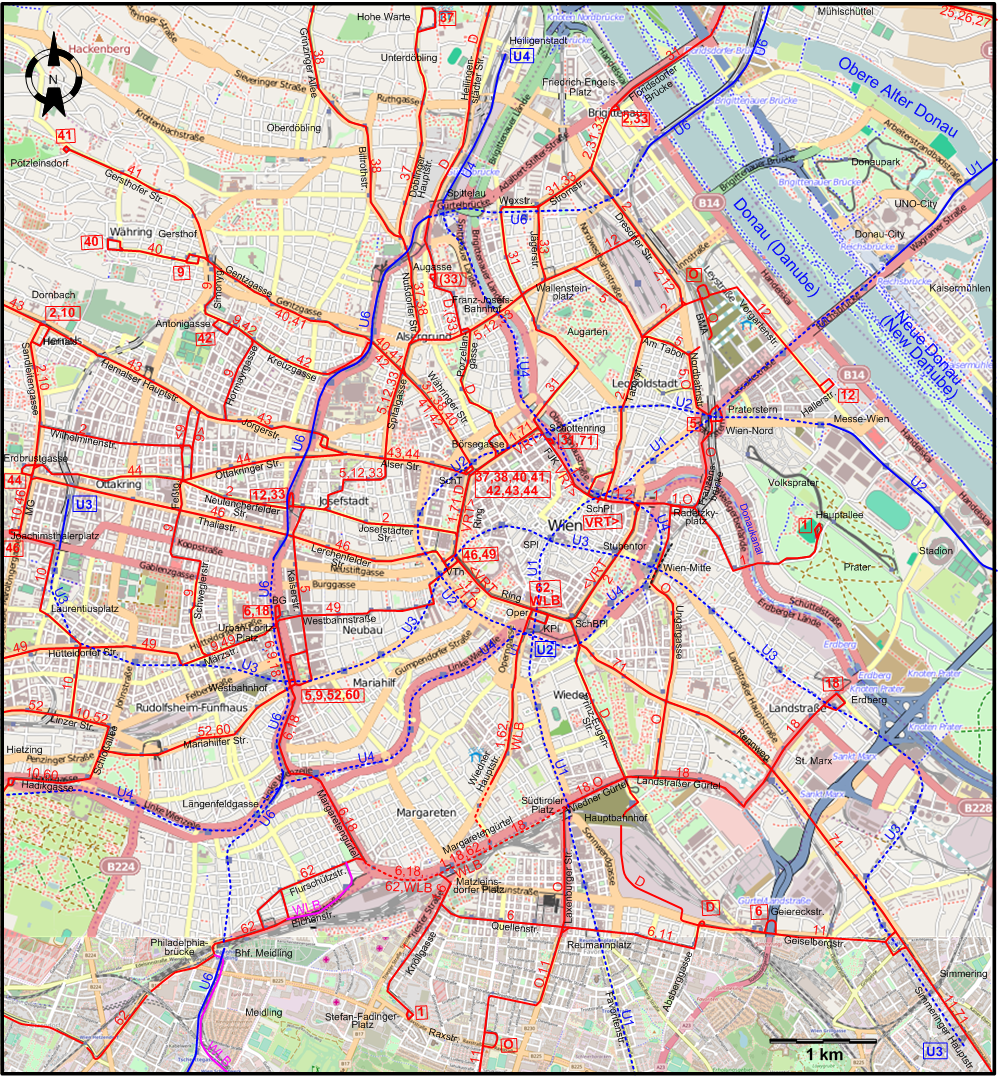 Vienna 2025 downtown tram map