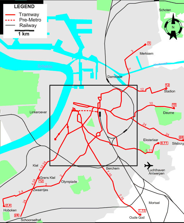 Antwerp 1975 tram map