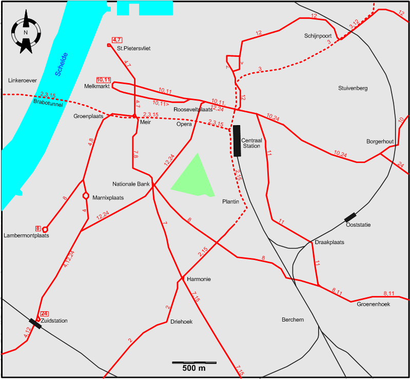 Antwerp 2002 downtown tram map