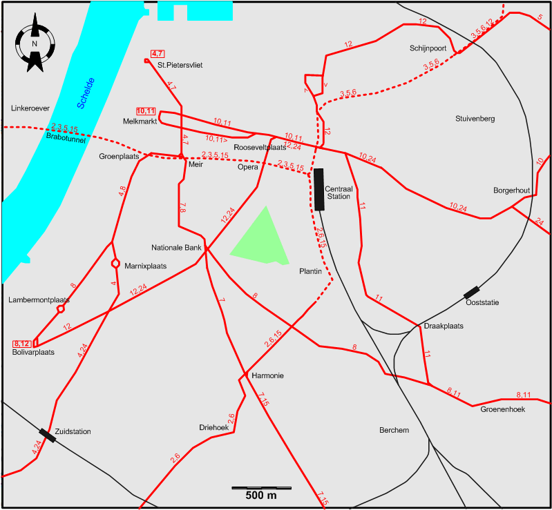 Antwerp 2007 downtown tram map