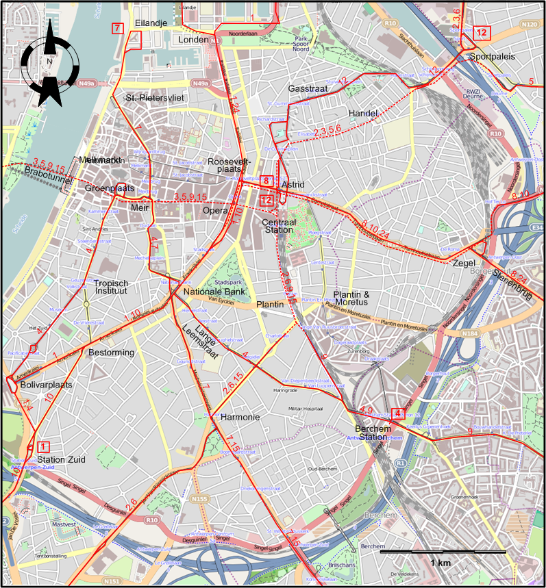 Antwerp 2023 downtown tram map
