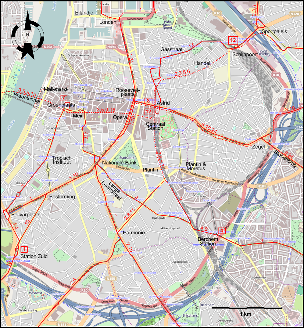 Antwerp 2025 downtown tram map