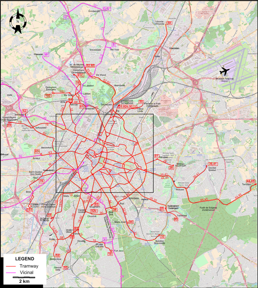 Brussels 1968 tram map