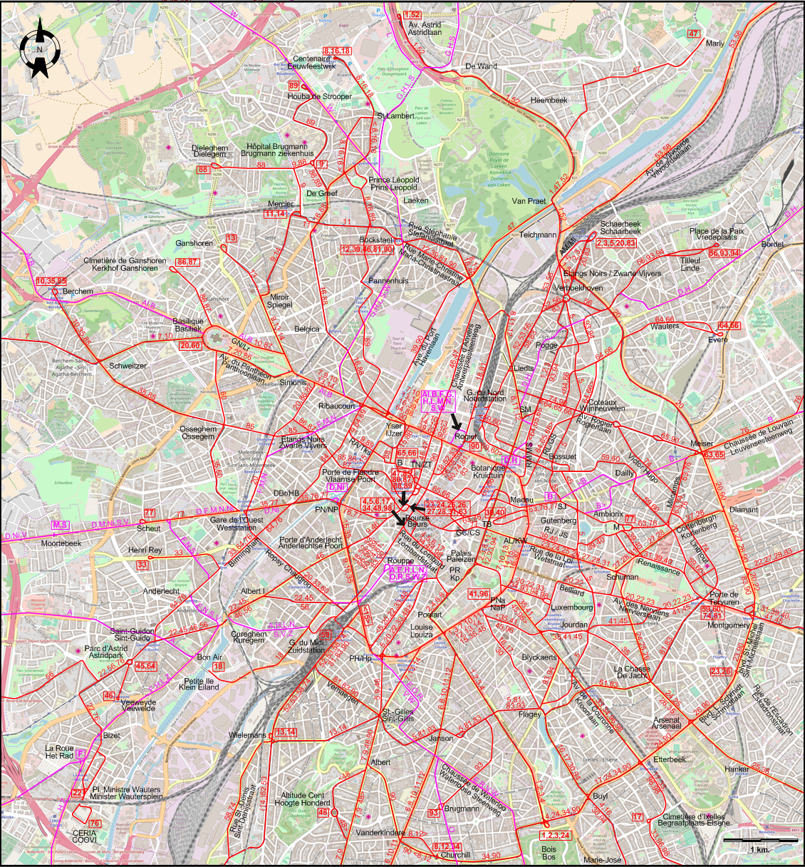 Brussels 1952 centre tram map