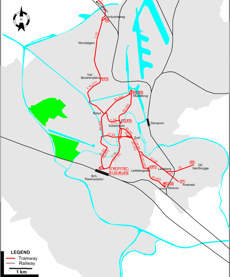 Ghent 1990 tram map