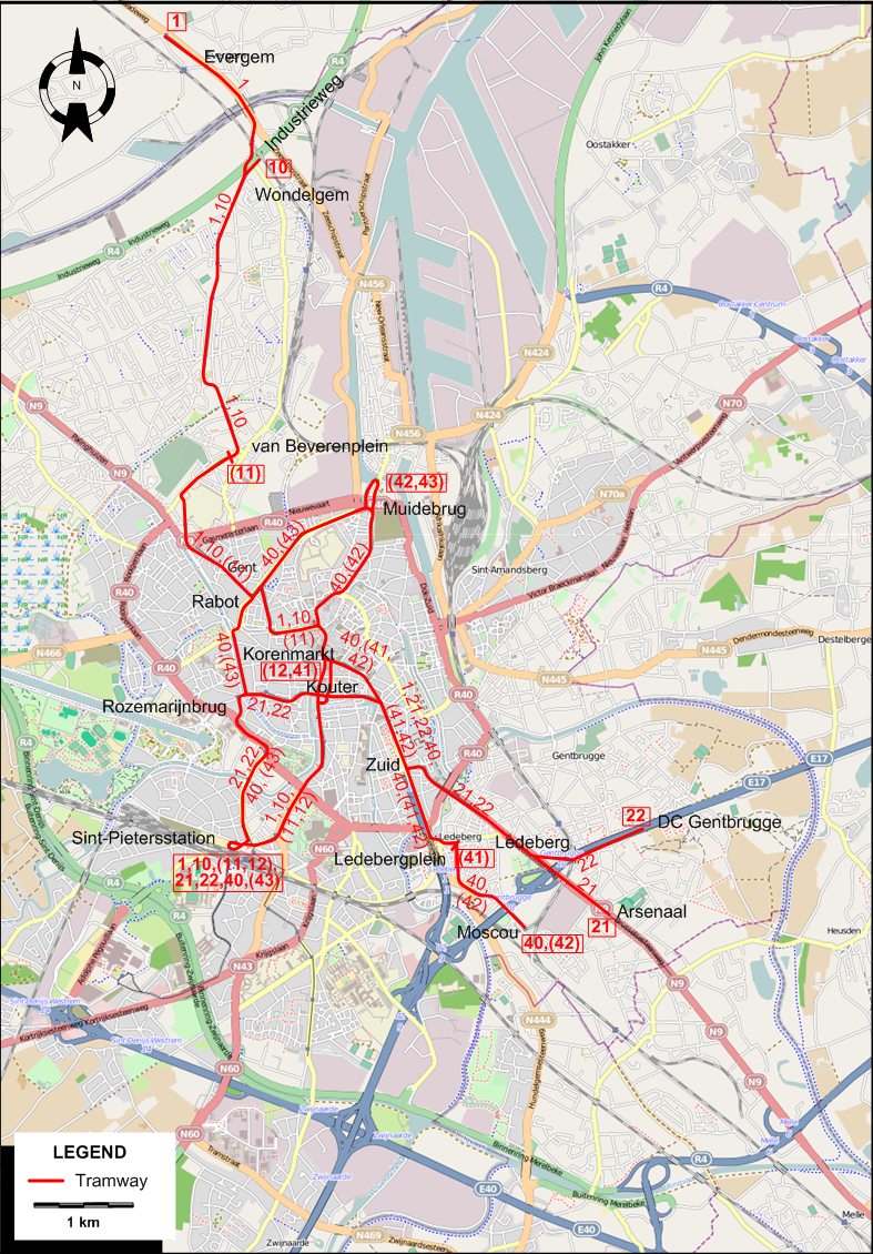 Ghent 1990 tram map