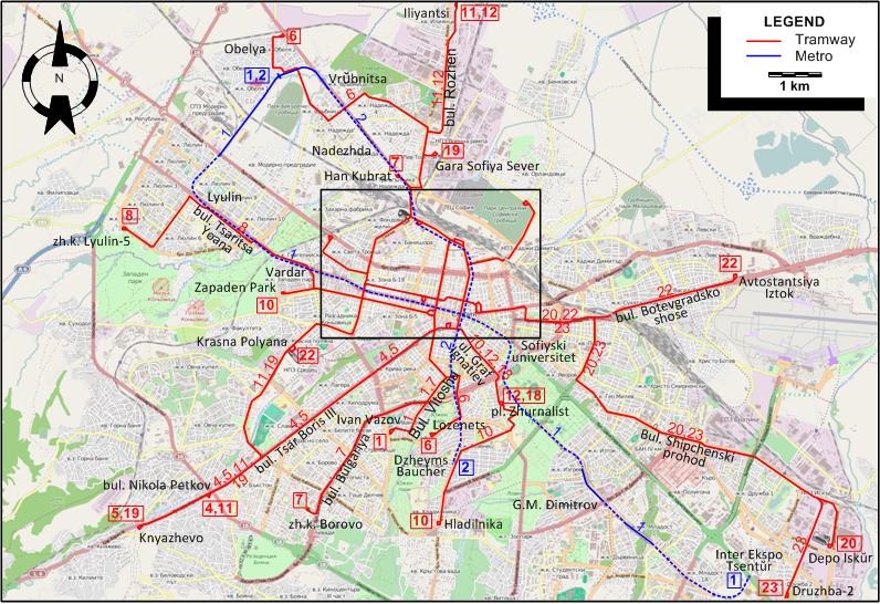 Sofia tram map 2014