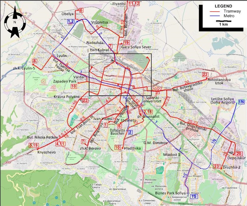 Sofia tram map 2015