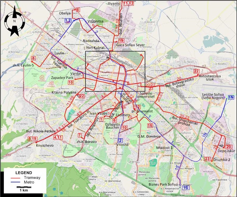 Sofia tram map 2016