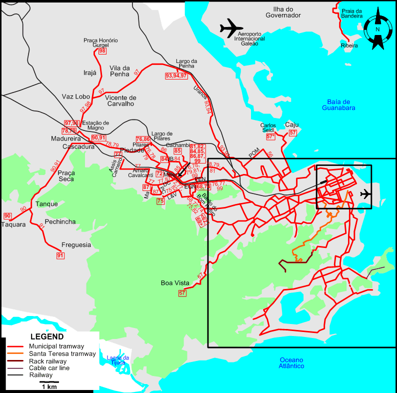 Rio de Janeiro tram map 1958