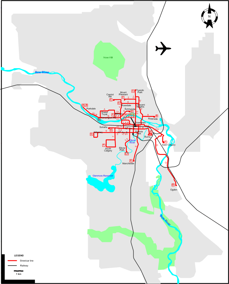 Calgary tram map 1945