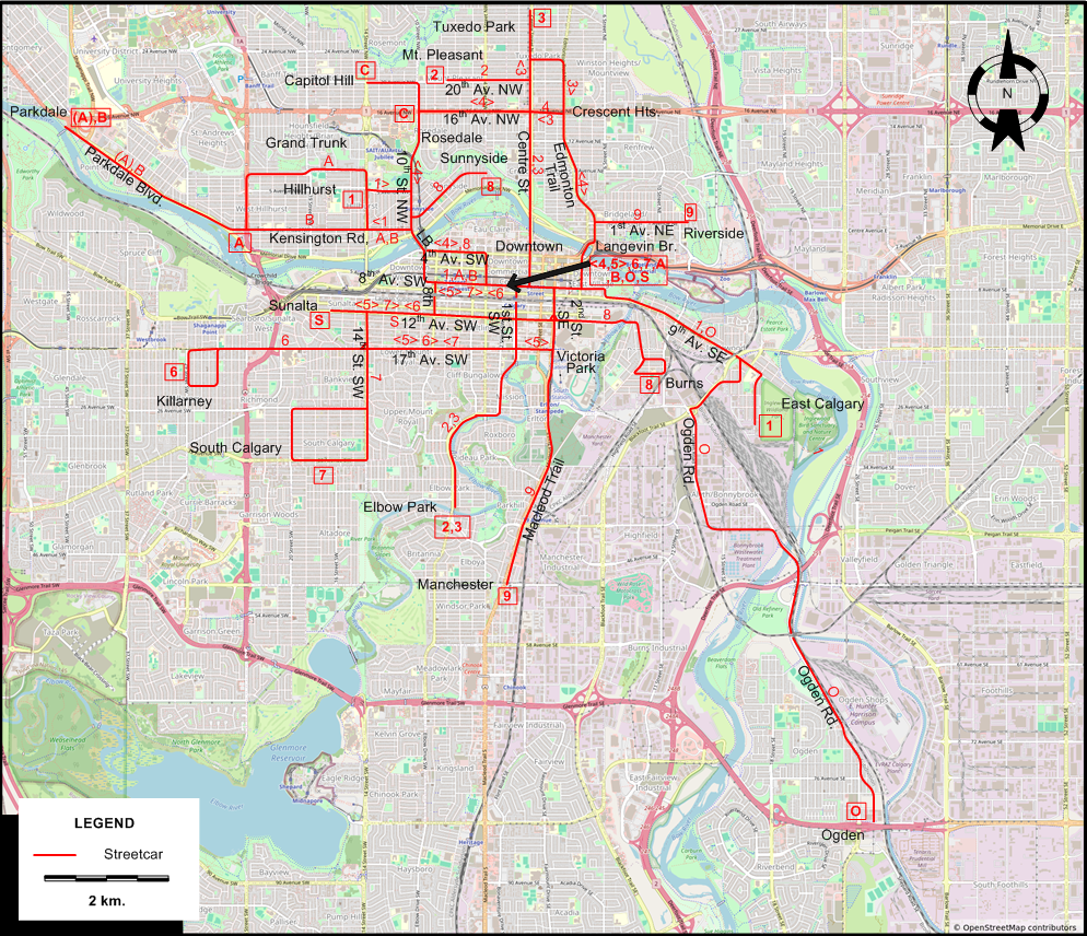 Calgary tram map 1945