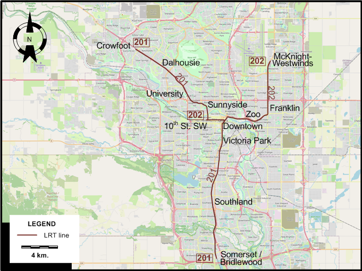 Calgary tram map 2009
