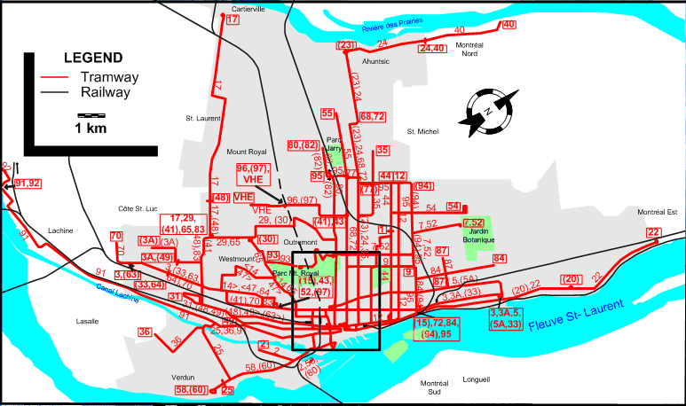 Montreal 1941 tram map