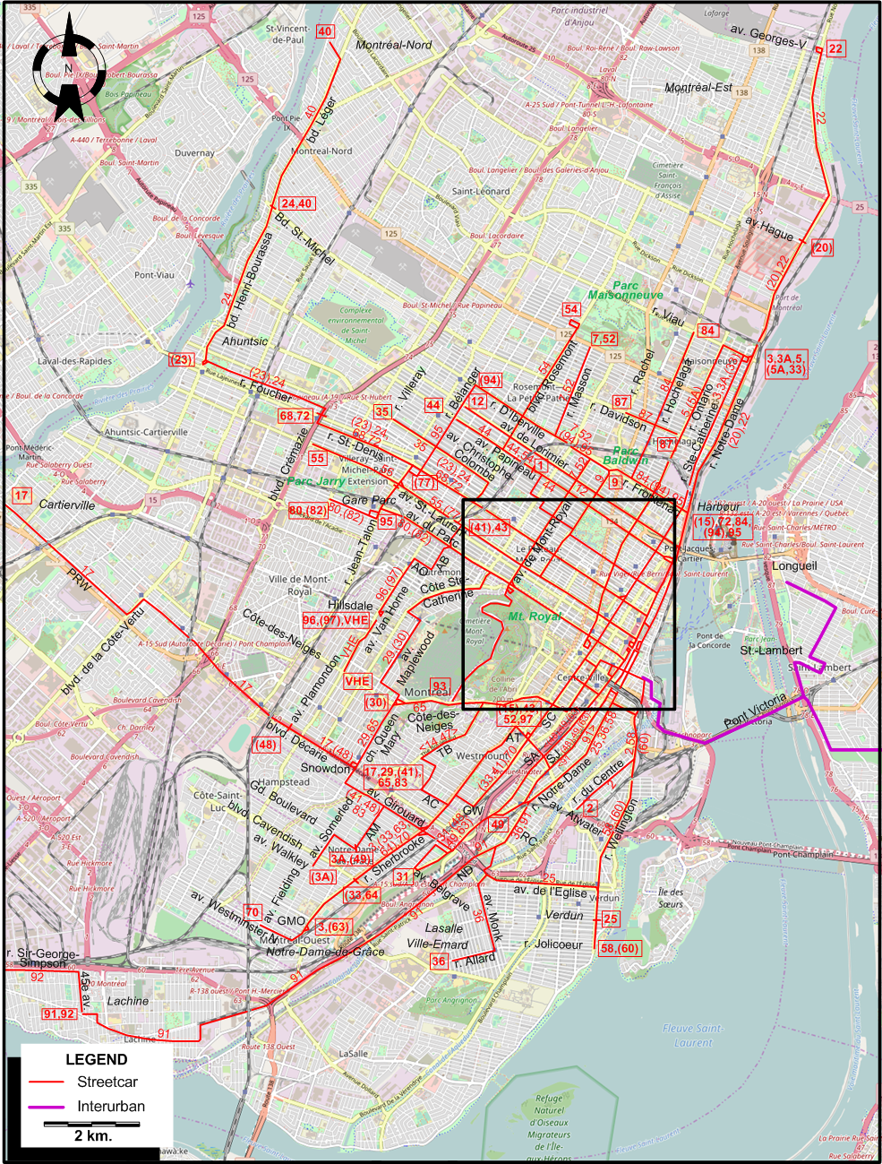 Montreal 1941 tram map