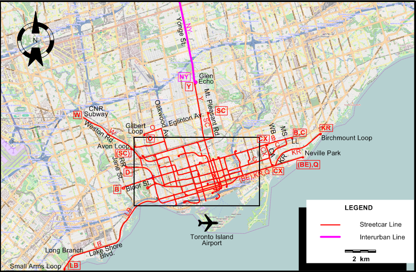 Toronto-1945 tram map