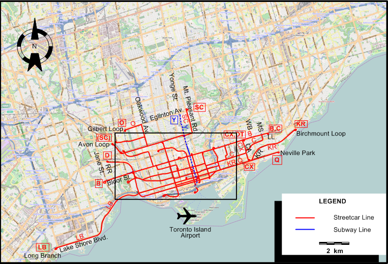 Toronto-1954 tram map