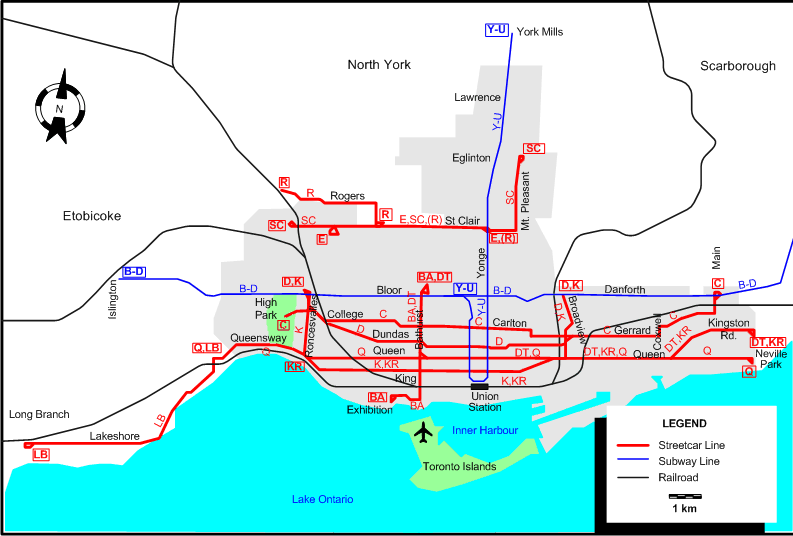 Toronto-1973 tram map