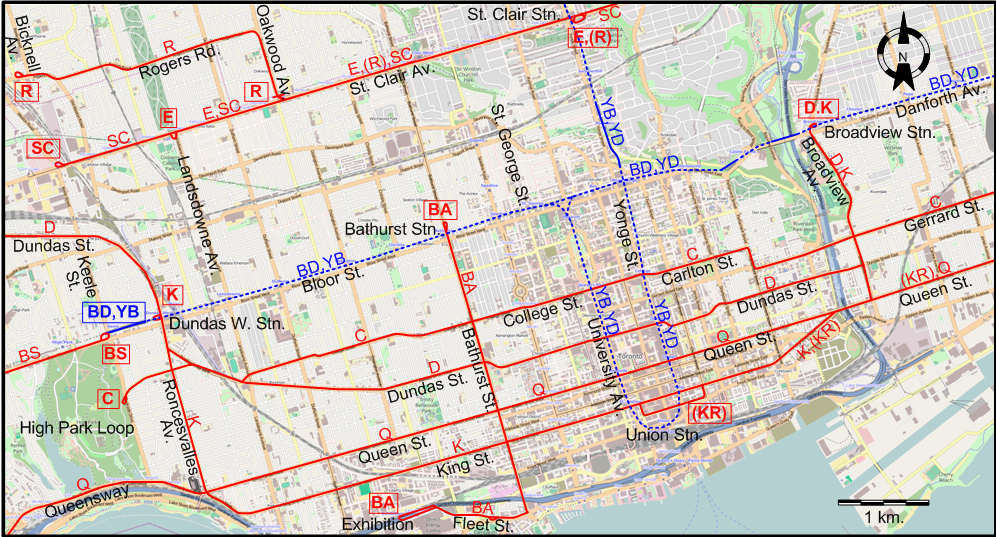 Toronto downtown tram map 1966