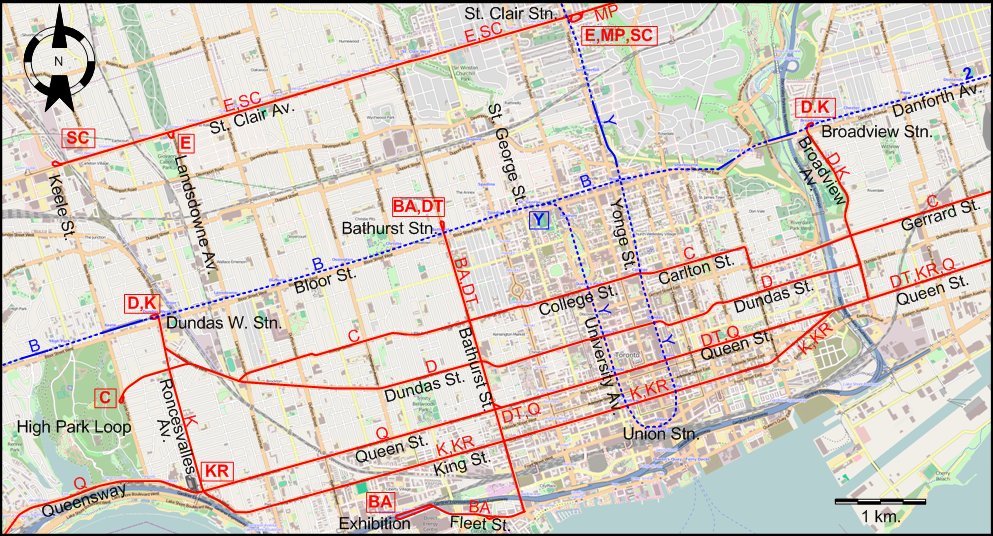 Toronto downtown tram map 1976