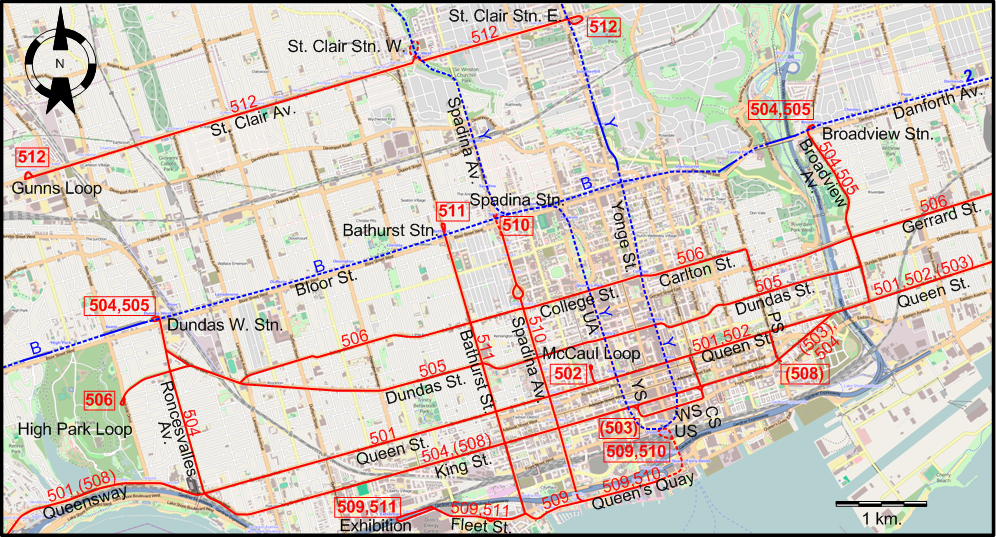 Toronto downtown tram map 2002