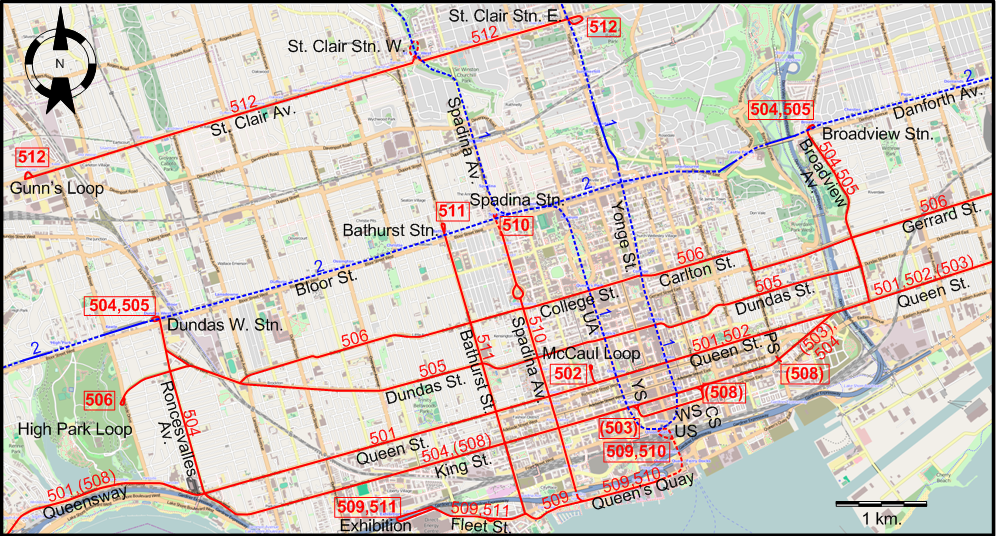 Toronto downtown tram map 2014