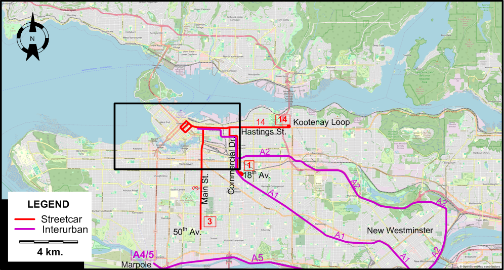 Vancouver tram map 1952