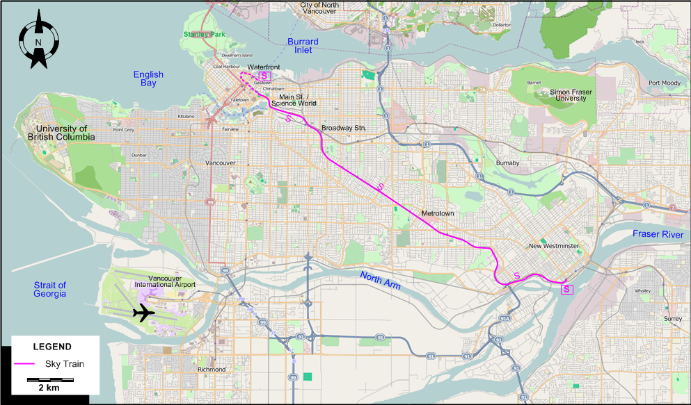 Vancouver rail sky train canada line map 1985