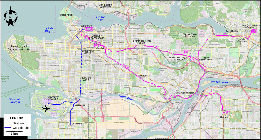 Vancouver rail sky train canada line map 2016