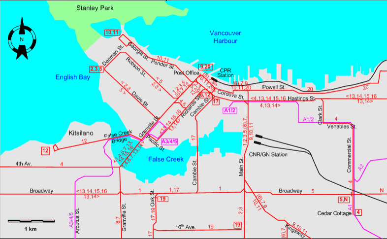 Vancouver downtown tram map