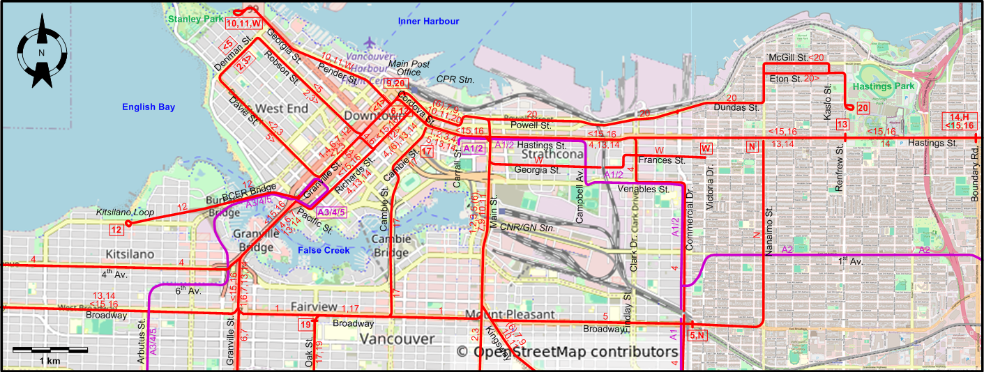 Vancouver centre tram map 1930