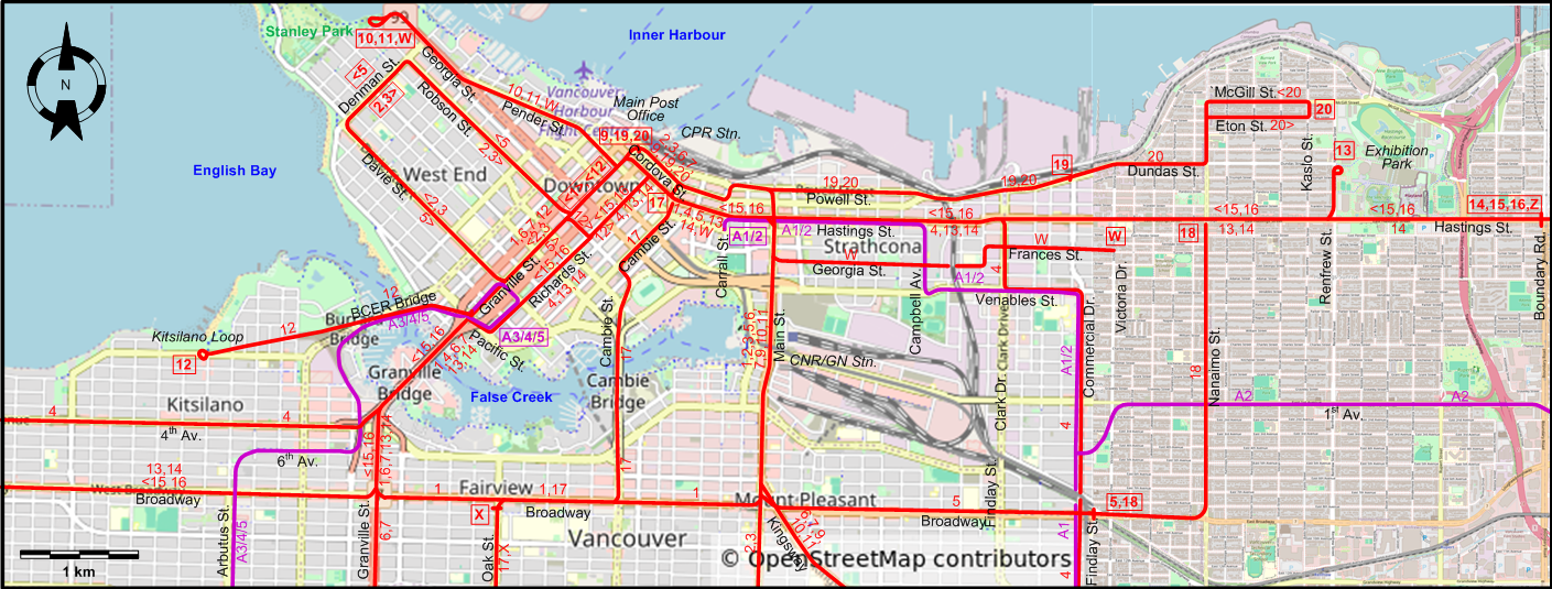 Vancouver centre tram map 1940