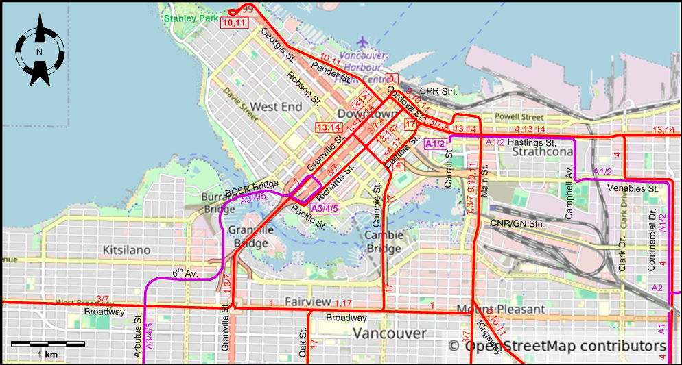 Vancouver centre tram map 1949