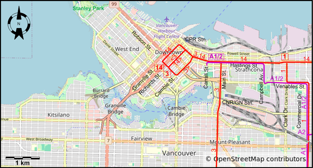 Vancouver centre tram map 1952