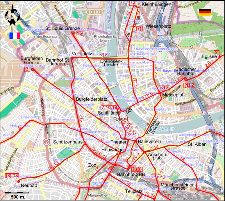 Basel 1985 downtown tram map