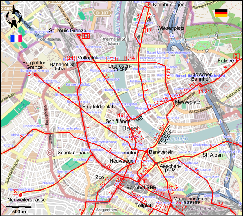 Basel 2009 downtown tram map