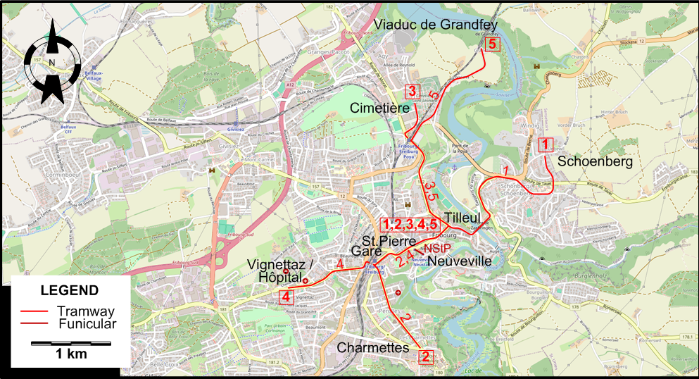 Fribourg 1948 tram map