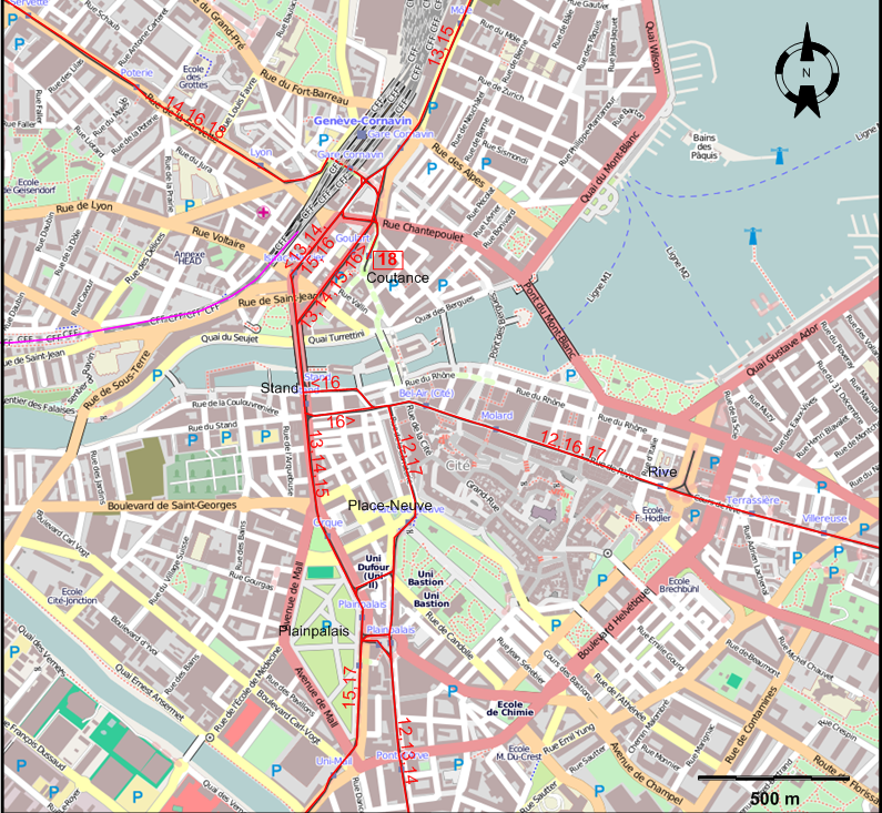 Geneva 2010 downtown tram map