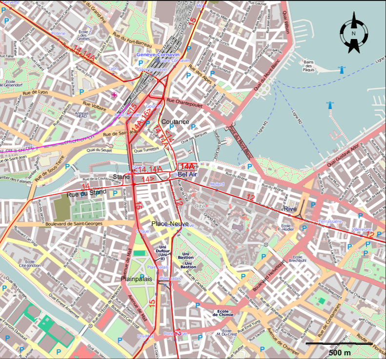 Geneva 2011 downtown tram map