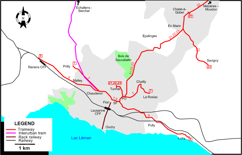 Lausanne 1961 tram map
