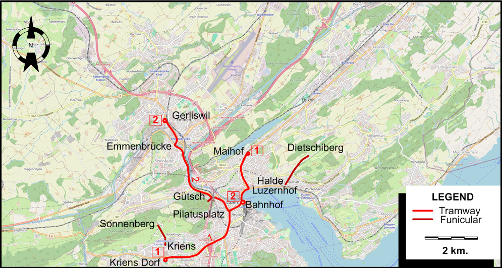 Lucerne 1959 tram map