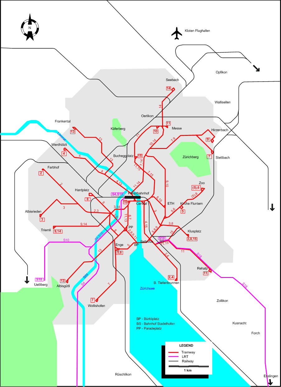 Zurich tram map