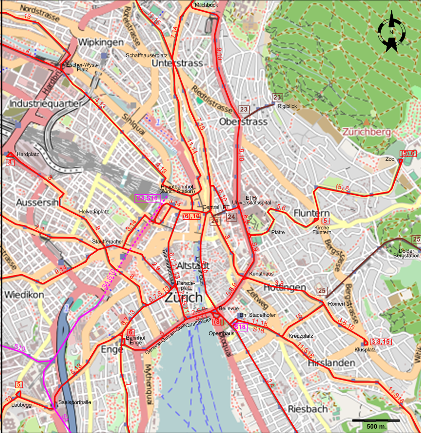 Zurich tram map