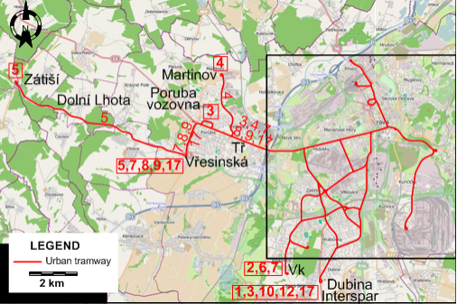 Ostrava tram map 2012