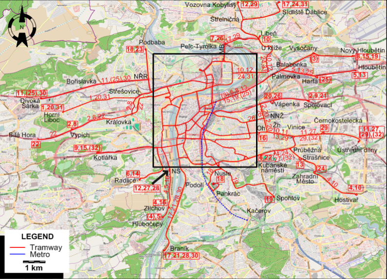 Prague tram map 1974