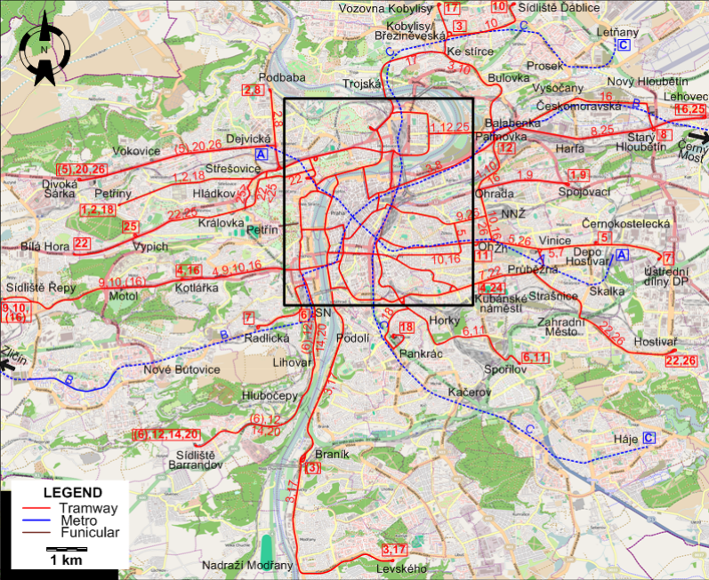 Prague tram map 2012